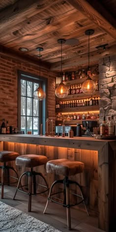 a bar with stools in front of it