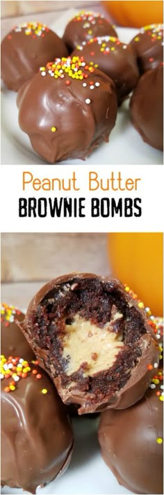 Peanut Butter Brownie Bombs by Rumbly in my Tumbly Brownie Peanut Butter, Peanut Butter Brownie, Resep Brownies, Peanut Butter Desserts, Peanut Butter Brownies, Oreo Dessert, Peanut Butter Recipes, Brownie Mix, Cake Balls