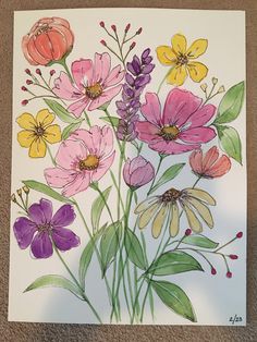 an image of flowers painted on paper