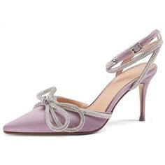 Color: Light Purple, Size: 38 Bowknot Shoes, Summer High Heels, Purple Heels, Bridal Wedding Shoes, Diamond Bows, Rhinestone Sandals, Bow Sandals, Rhinestone Bow, Ankle Strap Pumps