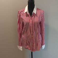 Brand New And Ready To Be Worn! Classic Red Spring Top, Classic Red Cotton Blouse, Classic Red Tops For Spring, Classic Red Spring Shirt, Classic Red Shirt For Spring, Striped Blouse, Striped Shirt, White Stripe, Red White