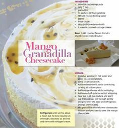 an advertisement for a cheesecake with many toppings on the front and back cover