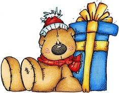 a drawing of a teddy bear with a gift box