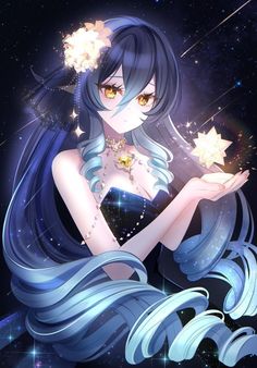 Scenery Wallpaper, Anime Demon, Blue Hair, Flowers In Hair, Cool Art, Character Art