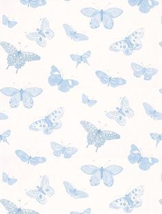 blue butterflies on white background for wallpaper or fabric, suitable to be used in children's rooms