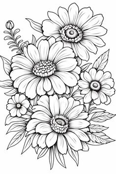 black and white drawing of flowers