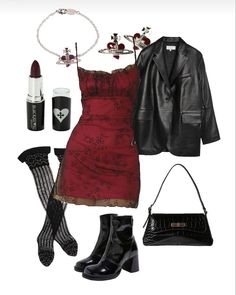 #outfits #outfitideasforwomen #outfitgoals #outfitidea #outfitinspiration #fashion #reddress #aesthetic Vampire Clothes, Grunge Goth, Swaggy Outfits, Red Outfit, Alternative Outfits, Edgy Outfits, Mode Vintage, Visual Kei