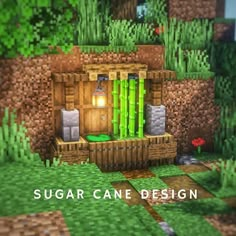 an image of a small house made out of wood and bricks with the words sugar cane design on it