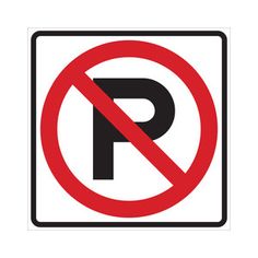 a no parking sign with the letter p in black and red on white square sticker