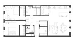 the floor plan for an apartment with two beds and one living room, which is divided into three separate rooms