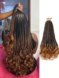 Ombre  Collar  Synthetic Fiber  Hair Bulk Without Weft Embellished   Wigs & Accs Ombre French Curl Braids, Braids With Curls At The End, Box Braids Ombre, Curly Braiding Hair, Ombre Braids, Braids French, French Curls, Box Braid Hair, Cornrow Ponytail