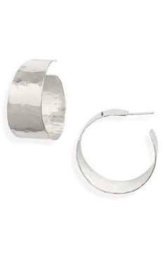 A weathered finish adds a dash of industrial-chic charm to these hammered sterling silver hoops. Sterling Silver Made in the USA Hammered Hoop Earrings, Hammered Sterling Silver, Anna Wintour, Window Shopping, Hammered Silver, Industrial Chic, Sterling Silver Hoops, Keep Jewelry, Silver Hoops