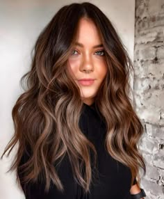 Brown Roots With Highlights, Hair For Green Eyes, Medium Brown Balayage, Long Hair Highlights, Plum Hair, Black Hair Balayage, Dark Brunette Hair