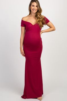 PinkBlush Burgundy Off Shoulder Wrap Maternity Photoshoot Gown/Dress Off-shoulder Maternity Maxi Dress, Ruched Maxi Maternity Dress, Ruched Maternity Maxi Dress, Maternity Maxi Dress With Ruched Detail, Fitted One Shoulder Maternity Dress, Fitted Off-shoulder Maternity Dress, Fitted Maternity Dress For Bridesmaids, Fitted Off-shoulder Maternity Dress For Wedding, Fitted Floor-length Maternity Dress For Prom