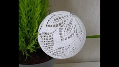 a white ball sitting on top of a potted plant