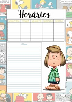 a character sheet with the name horaios written on it and cartoon characters around it