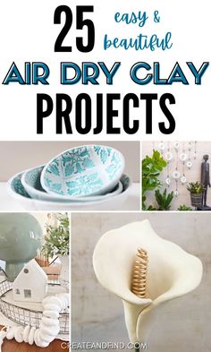 Collage of things to make with air dry clay. Decorate Glass Jars, Air Dry Modeling Clay, Itsekovettuva Savi, Clay Candle Holders, Clay Candle