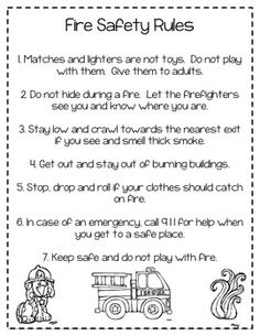 a fire safety rules printable for kids