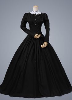 Lower Class Victorian Dress, Black Long Sleeve Victorian Costume Dress, Black Victorian Dress With Long Sleeves For Halloween, Gothic Long Sleeve Victorian Dress For Halloween, Black Victorian Dress With Long Sleeves For Fall, Black Long Sleeve Victorian Dress For Fall, Black Vampire Dress For Cosplay, Long Sleeve Victorian Dress For Halloween, Long Sleeve Victorian Dress For Halloween Wedding