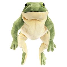 a stuffed frog sitting on its hind legs