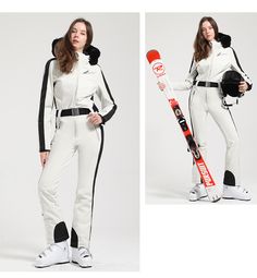 Get ready to ski in style with this stylish women's ski jumpsuit. This jumpsuit is designed to keep you warm and comfortable while you hit the slopes. Made from wind and water resistant fabric, this jumpsuit is designed to keep out the chill while you shred the slopes. The zippered pockets provide easy access to your supplies. The removable fux fur hood and waistband ensure you get a snug fit, and the bright colors make sure you stand out on the slopes. This jumpsuit is sure to keep you warm and Snow Jumpsuit, Ski Jumpsuit, Women Ski, Ski Suit, Ski Suits, Fur Hood, Water Resistant Fabric, Fur Trim, Waist Belt