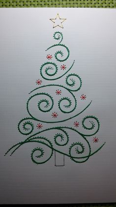 a drawing of a christmas tree with swirls and stars on the top is shown