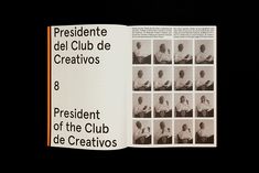 an open book with black and white photos on the front cover is shown in spanish