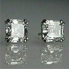 4 Tcw Estate Diamond Earrings, Asscher Cut Diamond Earrings, Ascher Cut, Asscher Cut Diamond, Bride Magazine, Womens Earrings Studs, Asscher Cut, Diamond Stud Earrings, I Love Jewelry