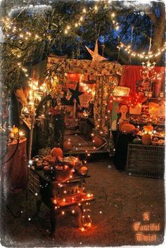 a room filled with lots of different types of decorations and lights on the walls,