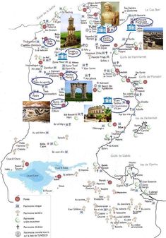 a map with many different places to see in the country and it's names