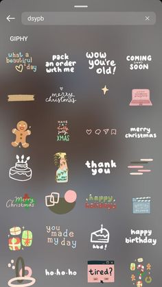 an iphone screen with stickers on it and the words happy holidays written in different languages