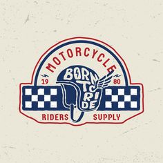 the logo for motorcycle riders supply is shown in red, white and blue on a beige background