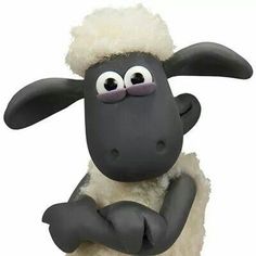 a black and white sheep with big eyes sitting on its hind legs in front of a white background