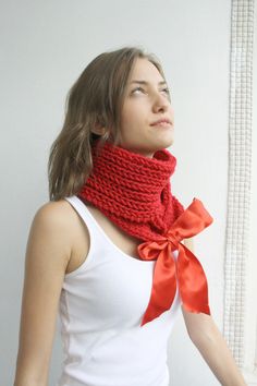 This beautiful knitted neckwarmer is perfect for the changing weather, and will be fun to wear all season long. This cowl is cozy and stylish.It s very soft and warm. It is easy to change around for many different looks and styles. One size fits all If you are interested in a particular color,let me know. Perfect for your self or as a gift for that special someone Item will arrive beautifully packaged. 75% acrylic yarn 25% Wool for best care:hand wash and lay flat to dry This scarf was hand knit Red Knit Scarf, Elegant Scarf, Brioche Stitch, Christmas Scarf, Elegant Scarves, Ribbon Christmas, Ribbon Gift, Red Midi, Gift For Woman