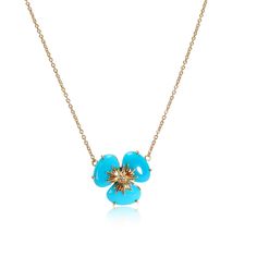 Turquoise Diamond Flower Necklace In 18k Yellow Gold 0.02 Ctw Yellow Gold / Fashion Necklace Vianna Brasl Yellow Gold Flower Necklace With Gemstone, Turquoise Flower Necklace With Flower Charm, Yellow Gold Flower-shaped Gemstone Necklace, Diamond Flower Necklace, Yellow Gold Flower-shaped Necklace With Charms, Yellow Gold Flower-shaped Necklaces With Charms, Gold Fashion Necklace, Diamond Flower, Gold Fashion