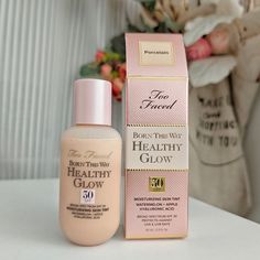 New Too Faced Born This Way Healthy Glow Skin Tint Foundation Porcelain 2oz/ 60ml $42 An Oil Free, Nourishing Serum Foundation With Up To 24-Hours Of Wear, Hydration With Hyaluronic Acid, And Spf 30 Protection For Healthy, Glowing Skin. Coverage: Medium Finish: Natural Formulation: Liquid Spf: Spf 30 Highlighted Ingredients: - Coconut Water: Aids In Delicately Replenishing Skin’s Moisture Levels. - Alpine Rose: Supports Skin’s Health And Radiance. - Hyaluronic Acid: Gives A Smoother, More Youthf Two Faced, Makeup Forever Foundation, Tinted Spf, Glow Foundation, Healthy Glowing Skin, Too Faced Makeup, Too Faced Foundation, Born This Way, Strawberry Blonde Hair