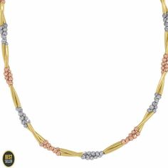 14KT Tri Color Gold Textured Twisted Beaded Necklace Chain Size 18 Inches Womens #Chain Ring Guard, Bridal Wedding Rings, Real Diamonds, Diamond Solitaire