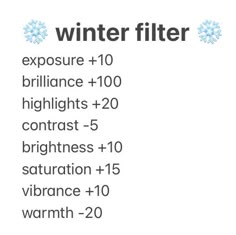 the words winter filter are displayed in blue and white letters, with snowflakes on them