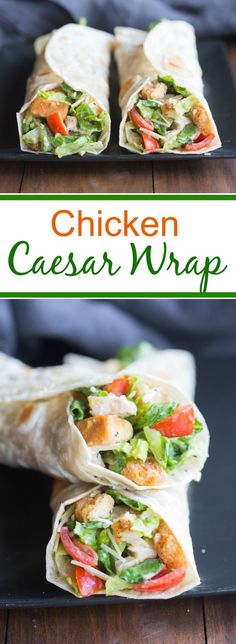 chicken caesar wrap with lettuce, tomatoes and other veggies on it