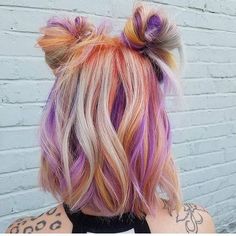 Hair Colors Ideas, Hair Color Orange, Peekaboo Hair, Multicolored Hair, Bright Hair, Pastel Hair, Halloween Hair