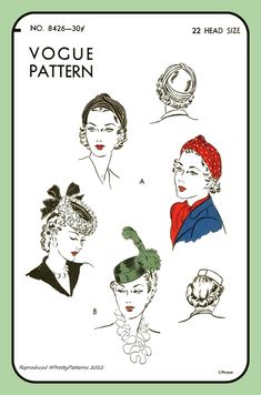 Up for your consideration is a quality COPY of Vogue 8426 Shown This pattern contains 9 pattern pieces and directions You also get an EXACT REPRODUCTION of the envelope just like the original envelope ALL PATTERN PIECES WILL BE UNCUT AND YOU WILL RECEIVE IT IN FULL SHEETS, READY TO USE! We also offer a 100% LOST Pattern Guarantee. If you have purchased from us on Etsy or Ebay & lose any piece from your pattern, just let us know & we will send it to you for FREE! Crafts Sewing Patterns, Hat Fascinator, Craft Sewing, Turban Hat, Pattern Pieces, Pill Boxes, Fascinator, Sewing Pattern, Sewing Patterns