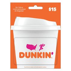 the dunkin cup is white and has pink graphics on it's front side