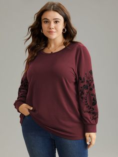 Shop Plants Embroidered Elastic Cuffs Crew Neck Sweatshirt at BloomChic. Plus Size Clothing & Plus Size Sweatshirts. BloomChic is a digital-first fashion and lifestyle destination for modern women sizes 10-30. Plus Size Sweatshirts, Clothing Plus Size, Modern Women, Winter Colors, Personal Marketing, Sleeves Pattern, Fashion And Lifestyle, Plus Size Clothing, Modern Woman