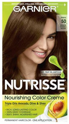 Garnier Nutrisse Permanent  Nourishing Hair Color Creme 50 Medium Natural Brown Dark Brown Hair Dye, Garnier Hair Color, Color Conditioner, Brown Hair Dye, Temporary Hair Color, Permanent Hair Dye, Dark Brown Hair Color, Color Your Hair, Grey Hair Color