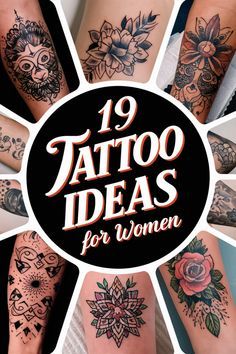 the cover of 19 tattoo ideas for women, with images of different tattoos on their arms