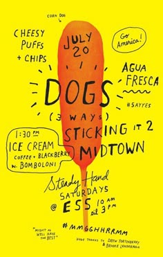 an ice cream stick with the words dogs on it and some other things around it