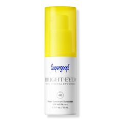 Bright-Eyed 100% Mineral Eye Cream SPF 40 -  Bright-Eyed 100% Mineral Eye Cream SPF 40 is a daytime eye cream from Supergoop! that instantly illuminates the eye area and helps protect it from the sun's UV rays.    Benefits     Instantly awakens and brightens tired eyes with probiotics and caffeine Protects the delicate eye area with SPF 40 Helps filter blue light (light emitted from your phone, computer and other screens) Primes the eye area for makeup For all skin types Formulated with clean, s Ginger Flower, Healing Ointment, Under Eye Puffiness, Best Eye Cream, Dark Under Eye, Eye Anti Aging, Bright Eye, Undereye Circles, Tired Eyes