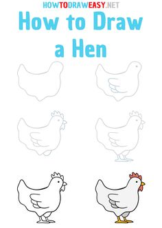 how to draw a hen for kids with pictures on it and the words how to draw