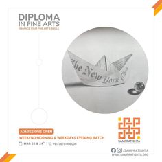 an advertisement for the art show diploma in fine arts, featuring a paper boat