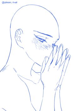 a drawing of a man holding his hands to his face with one hand in front of his face